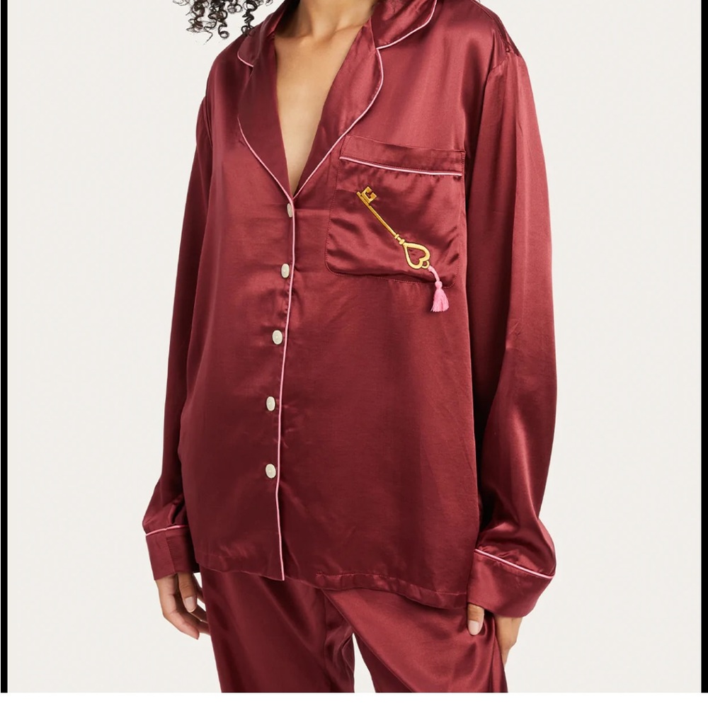 Morgan Lane Tommy PJ Set in Cabernet, silk petite xsmall SILK - Picture 5 of 7